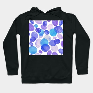 Blue Pebbles watercolour pattern, white background Hoodie